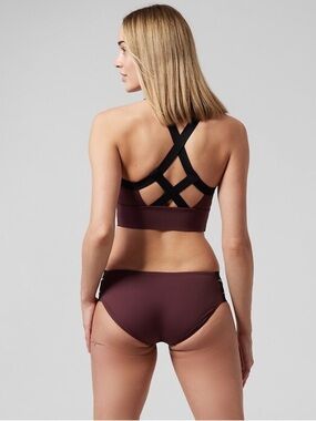 Athleta Conscious Crop Bikini Top XS Burgundy High Neck Strappy Back Swim